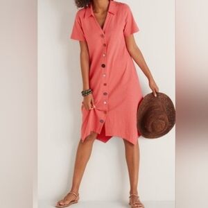 Soft Sorroundings Coral Cotton Button Coral T-Shirt Size Medium.